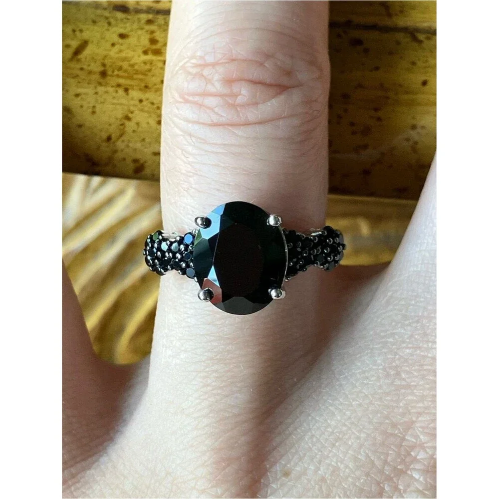 Natural Black Spinel Sterling Silver Ring Size 7